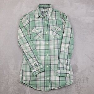 Superdry Shirt Womens Small Plaid Button Up Top Casual Western Long Sleeve Green